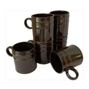 6 Cantina Gres Stoneware Glossy Brown Coffee Mugs